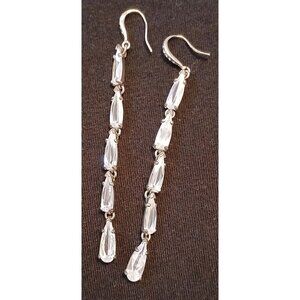 Cubic Zirconia Silver Tone Teardrop Long Wedding Earrings